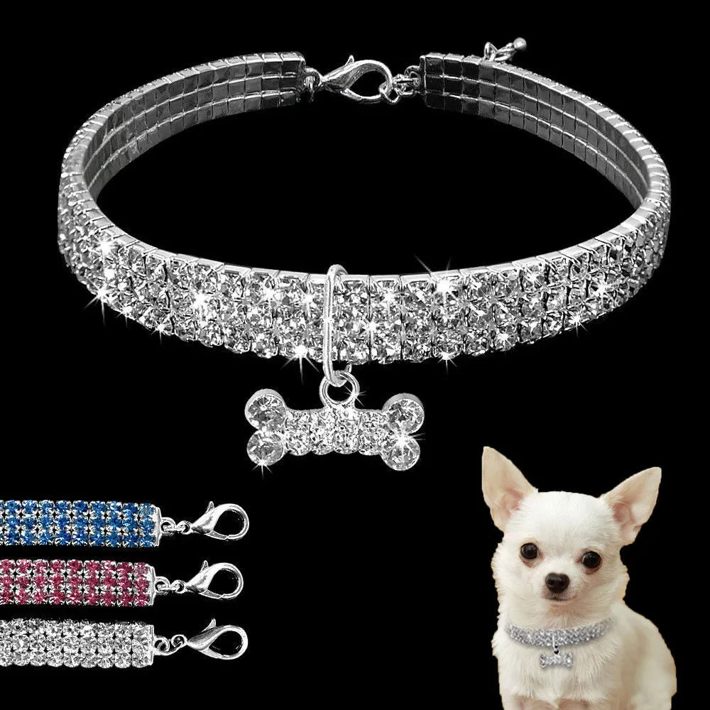 Bling Rhinestone Dog Collar For Small Medium Dogs