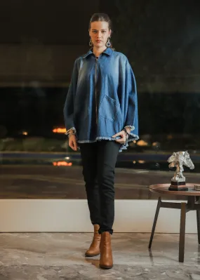 Blue Denim Poncho & Zhob Formal Jeans Look