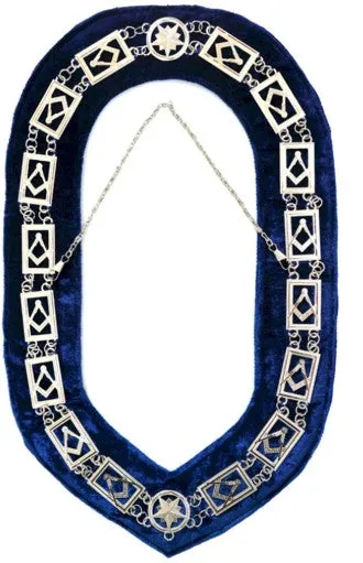 Blue Lodge Square Compass Chain Collar - Gold/Silver on Blue   Free Case