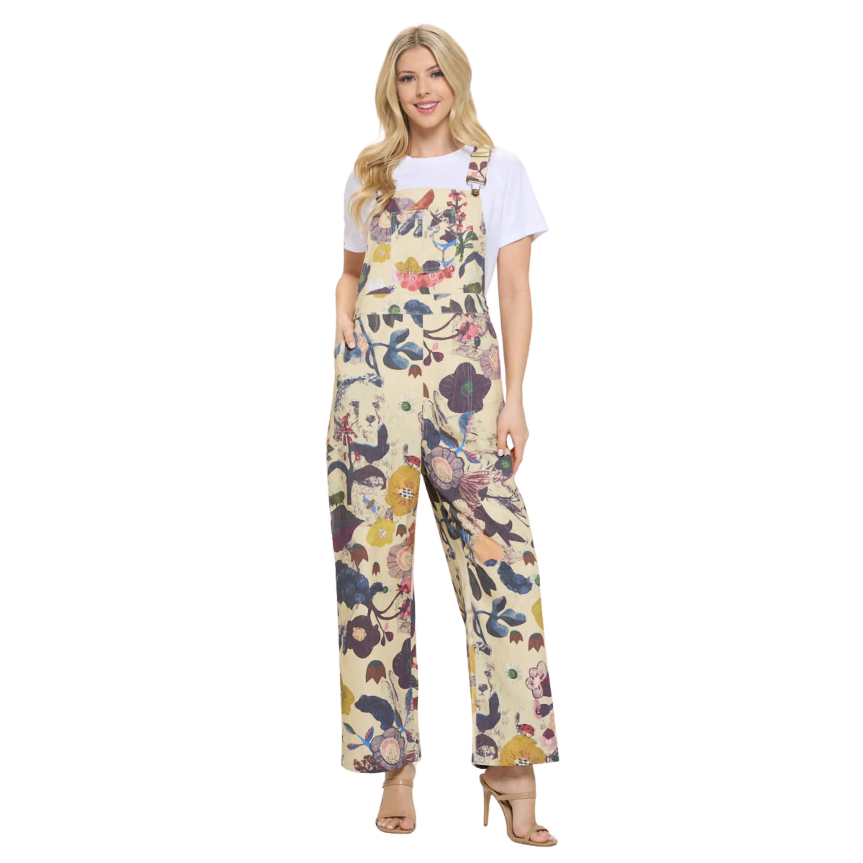 Botanical Floral Print Overall Beige