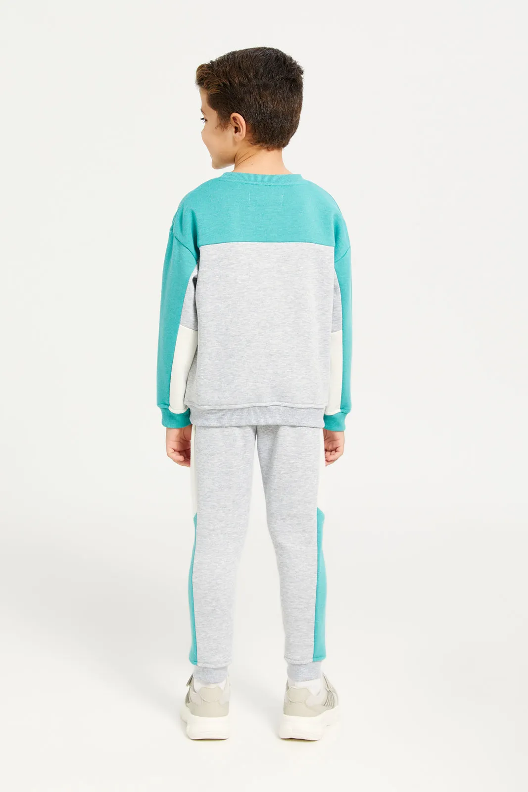 Boys Grey And Mint Cut N Sew Jog Set (2 Piece)