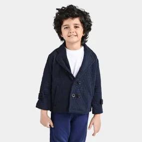 Boys Knitted Quilted Coat-Navy Blue