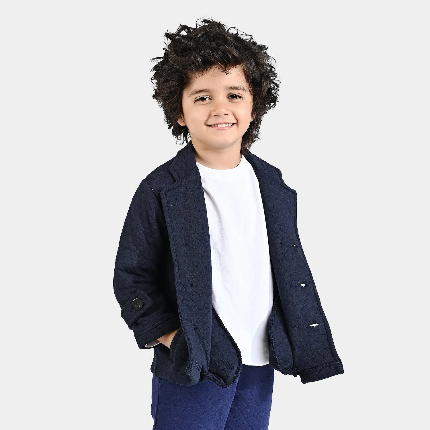 Boys Knitted Quilted Coat-Navy Blue