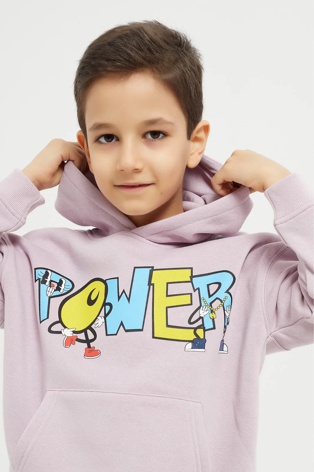 Boys Lilac Printed Hooded Sweatshirt