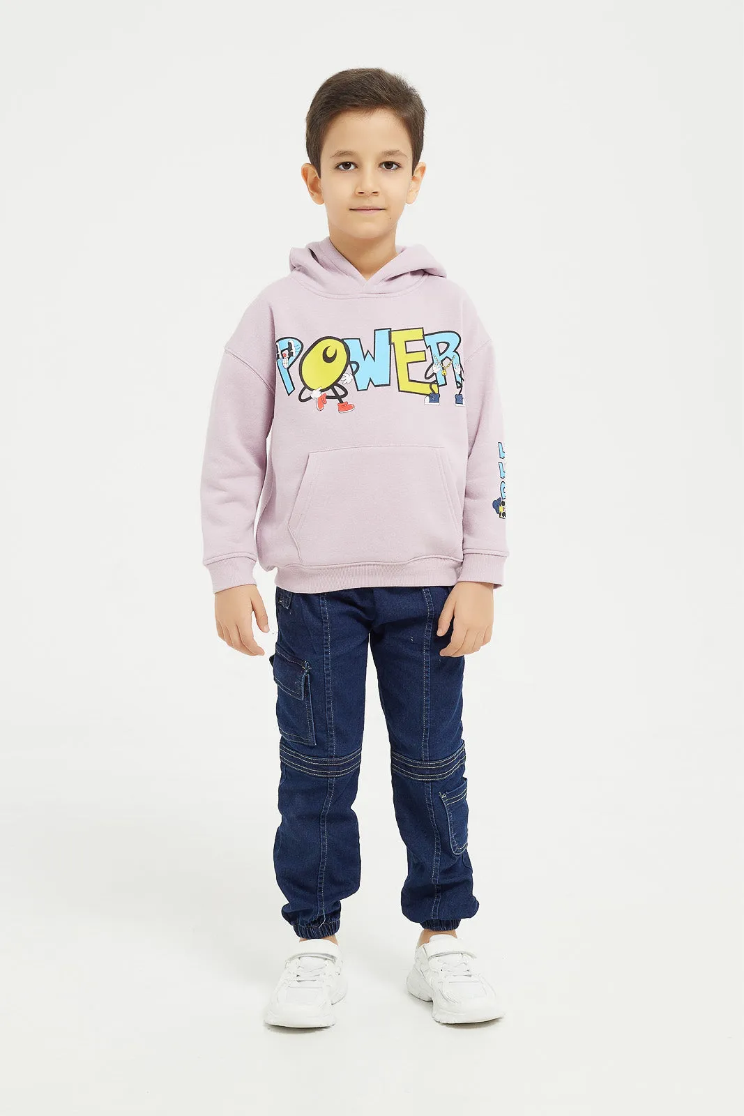 Boys Lilac Printed Hooded Sweatshirt