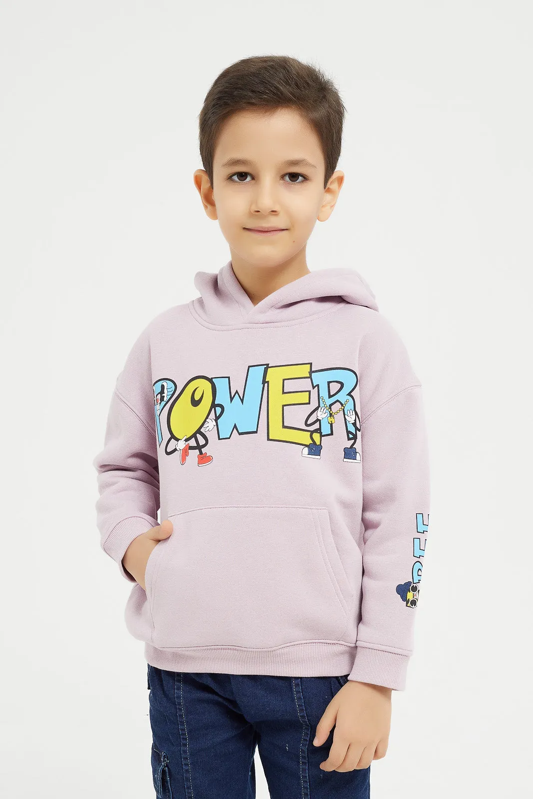 Boys Lilac Printed Hooded Sweatshirt