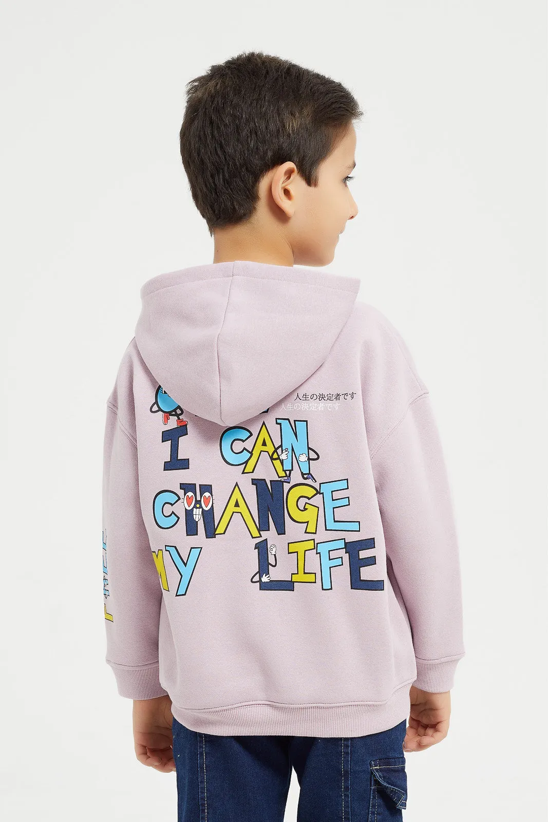 Boys Lilac Printed Hooded Sweatshirt