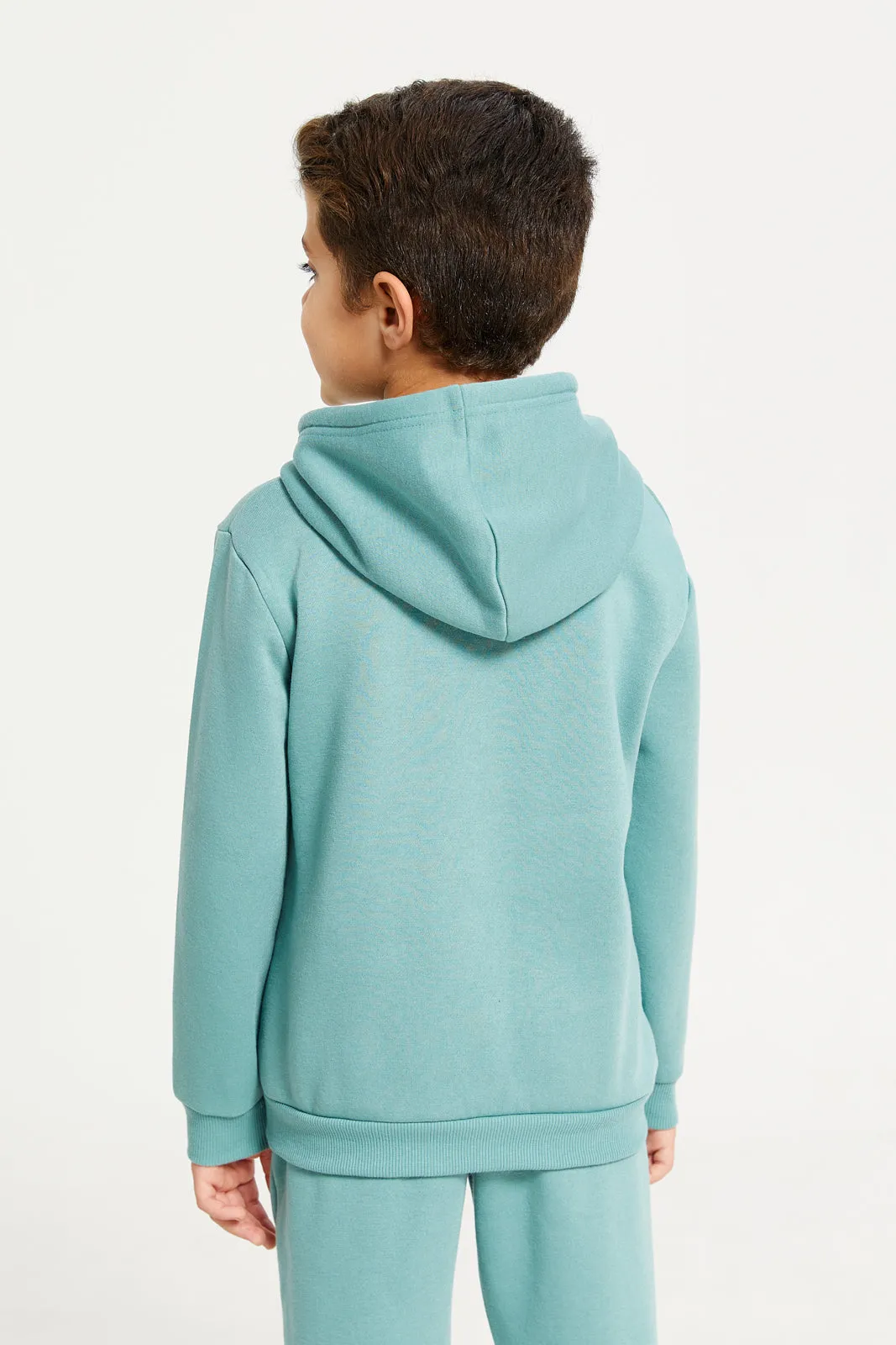 Boys Mint Printed Hooded Jog Set (2 Piece)