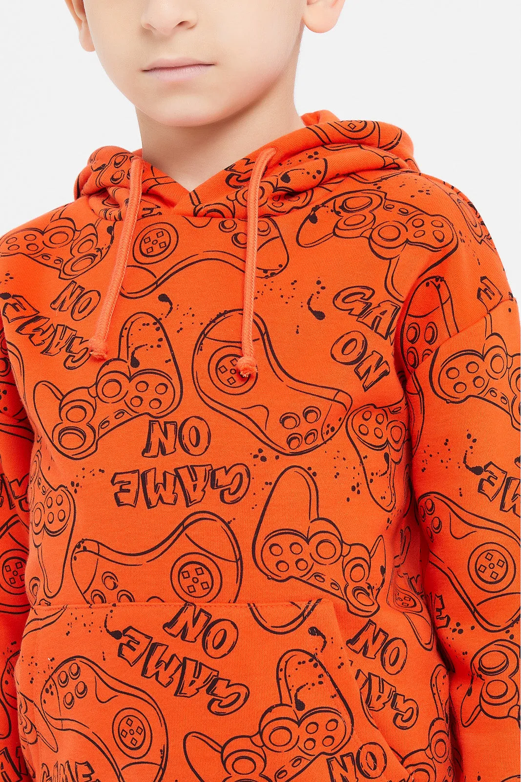 Boys Orange Game Print Oversize Sweatshirt