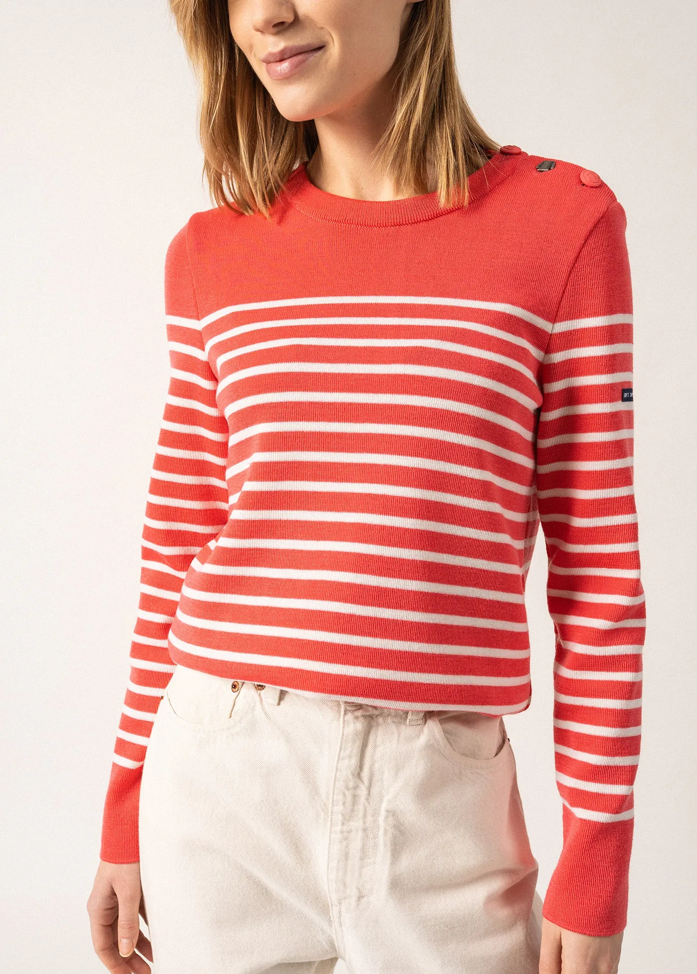 Bregançon striped sailor jumper - solid elbow patches, in wool (DOLY/BLANC)