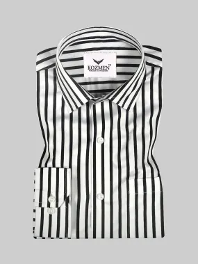 Bright White with Black soft cotton Premium stripe shirt