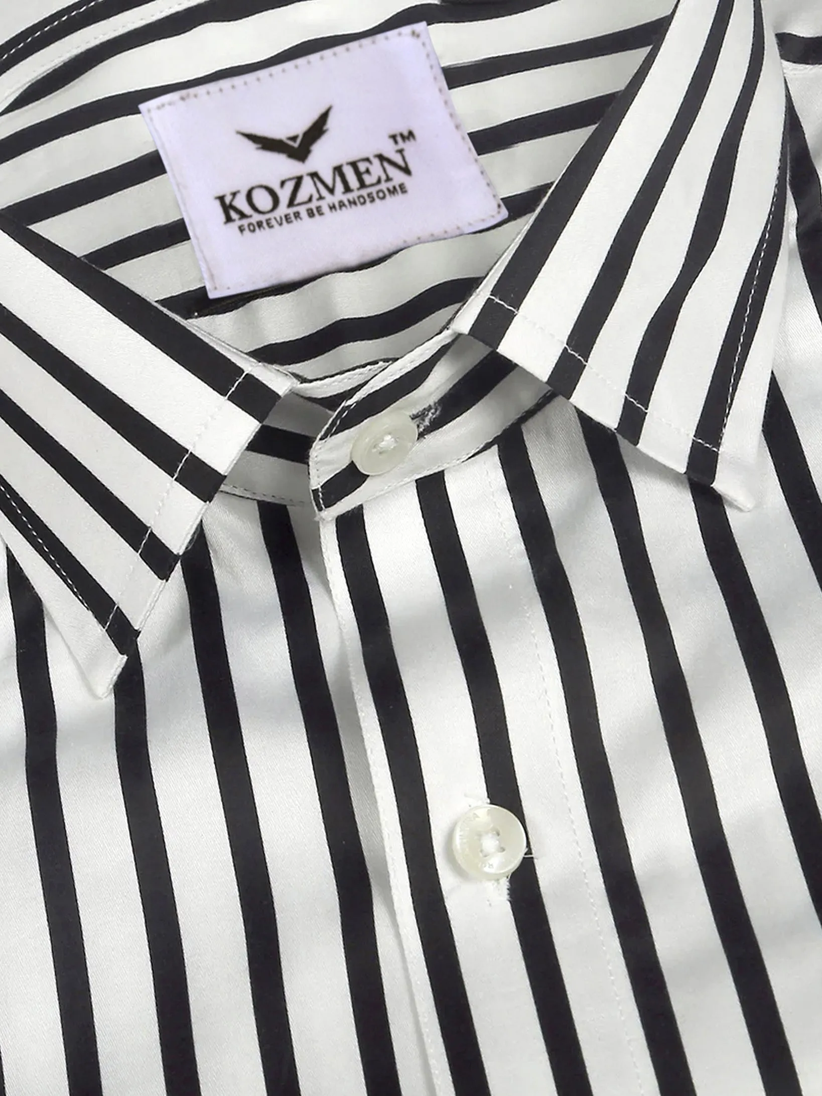 Bright White with Black soft cotton Premium stripe shirt