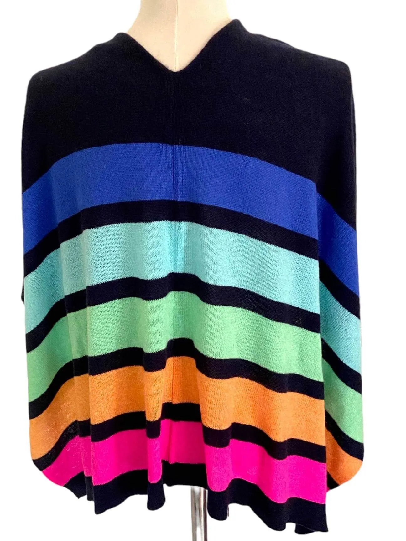 Bright Winter Stripe Trim Cashmere Poncho