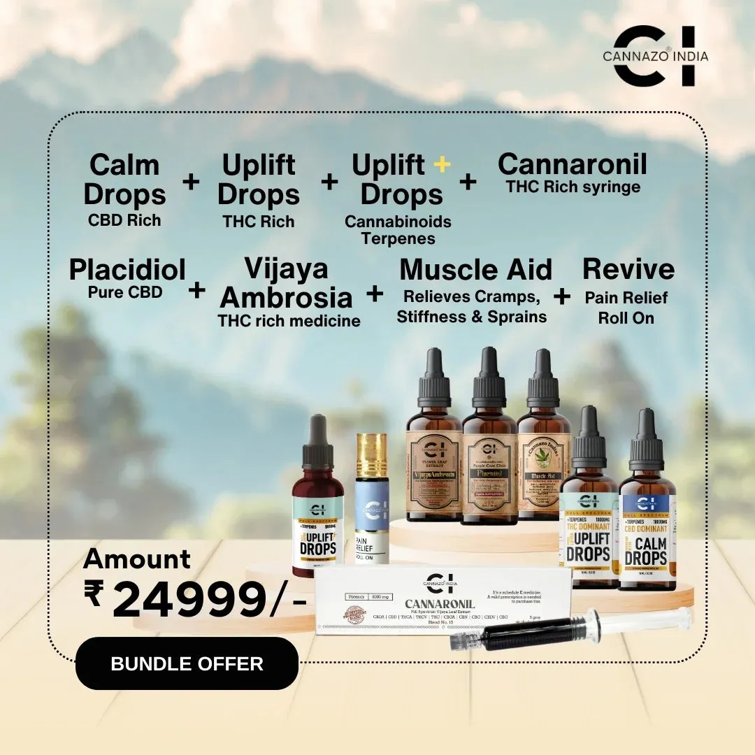 Cannazo- Overall Wellness Kit: Kit Price ₹24,999 (Doctor Consultation Free) Calm Uplift Uplift  Thc Syringe Placidiol Vijaya Ambrosia Muscle Aid Revive