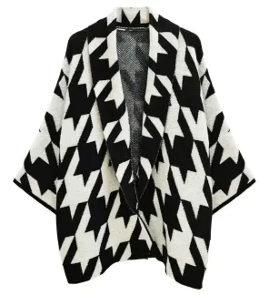 Cardigan Houndstooth Knit Black White for Women