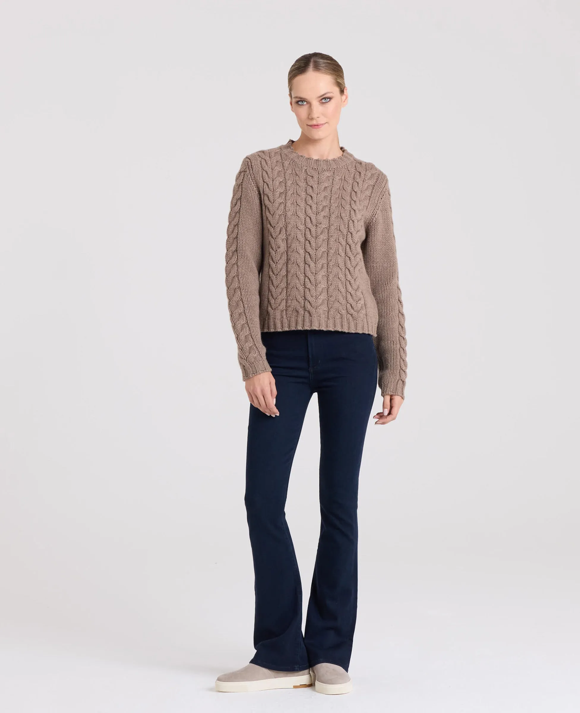 Cashmere Blend Cable Crew Neck Jumper