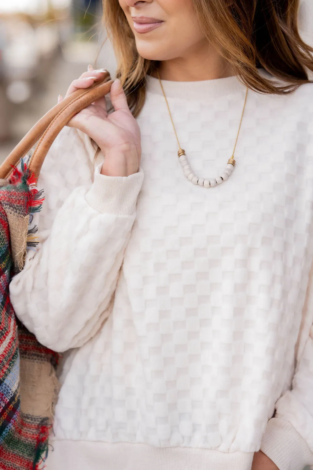 Checkered Side Slit Sweatshirt