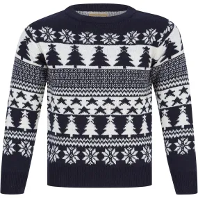 Christmas Star Tree Nordic Fairisle Junior Christmas Jumper - Navy