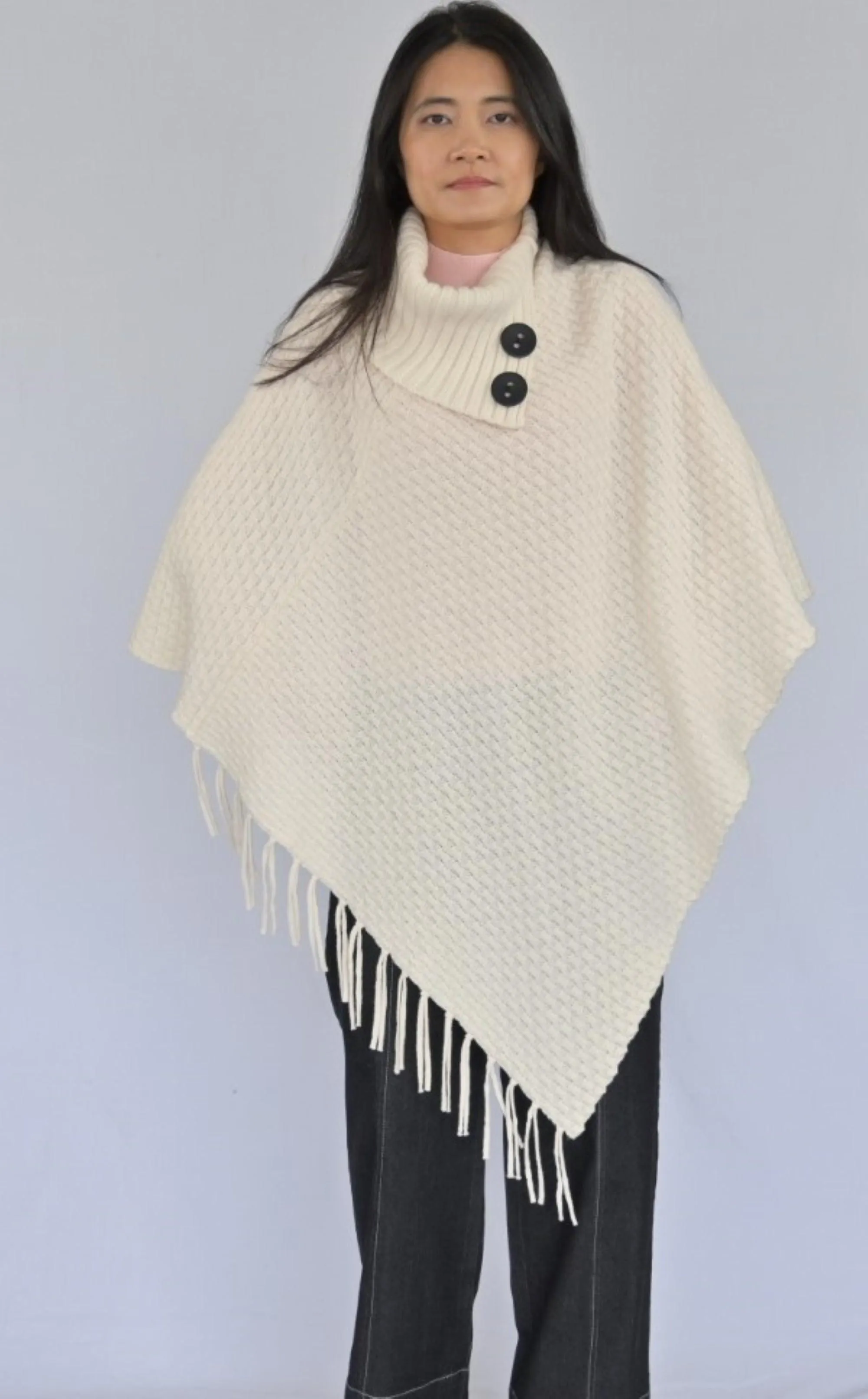 Classic Wool Poncho With Buttons