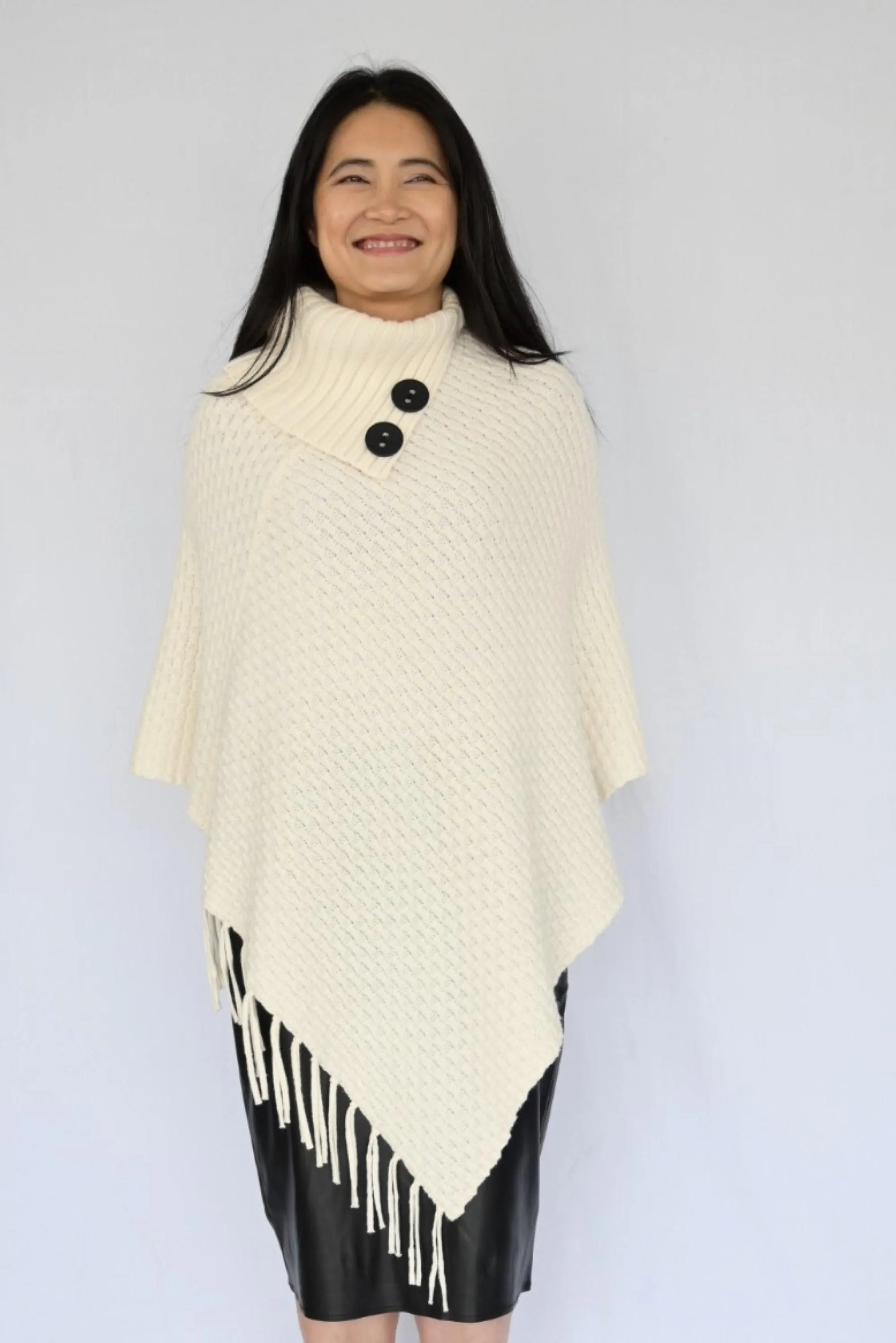 Classic Wool Poncho With Buttons