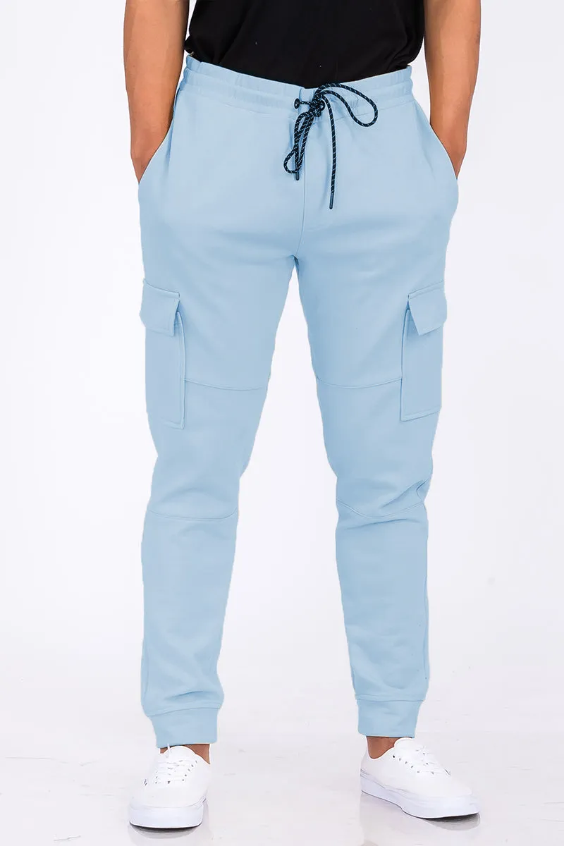 Cotton Blend Sky-Blue Cargo Joggers