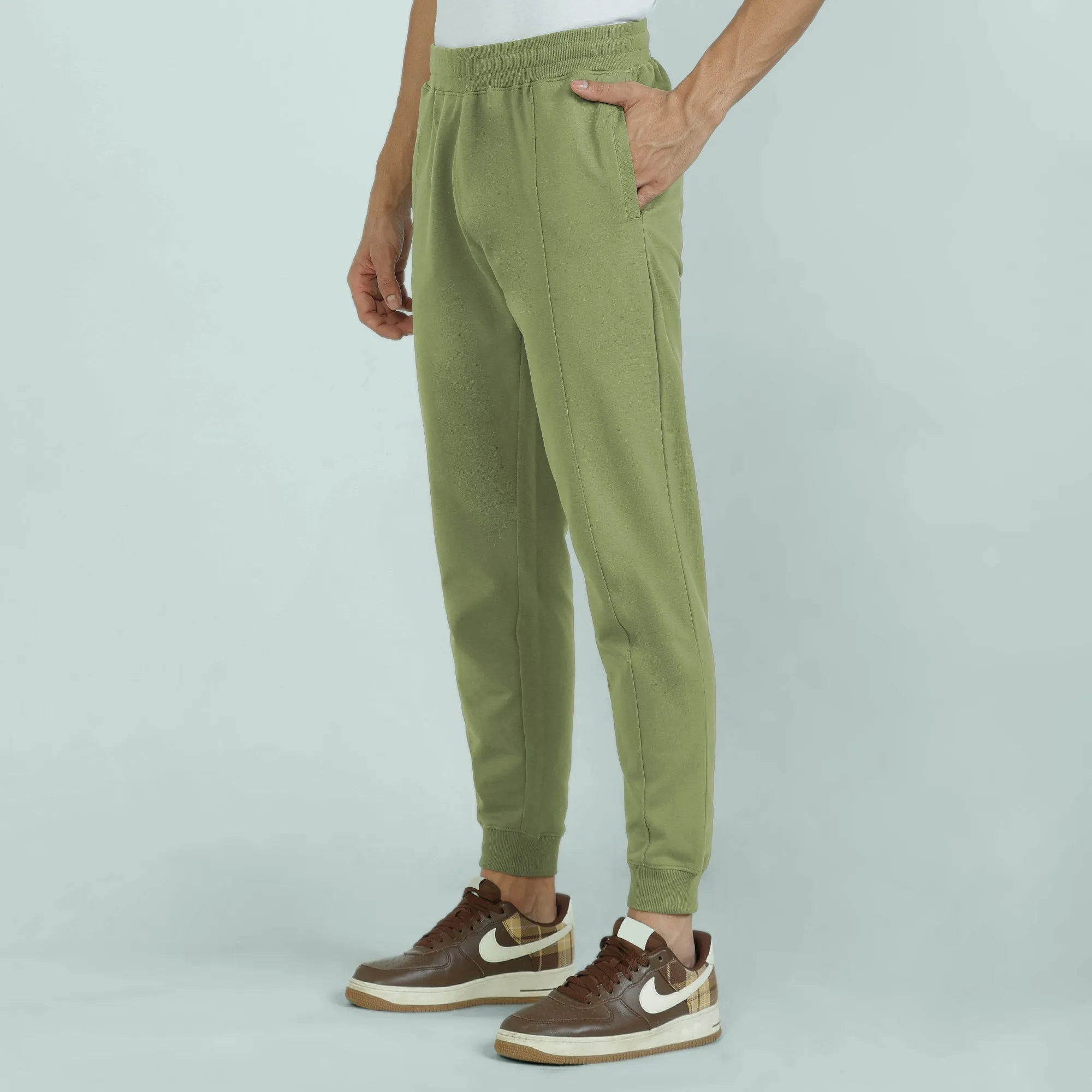 Cruze French Terry Cotton Joggers Olive Green