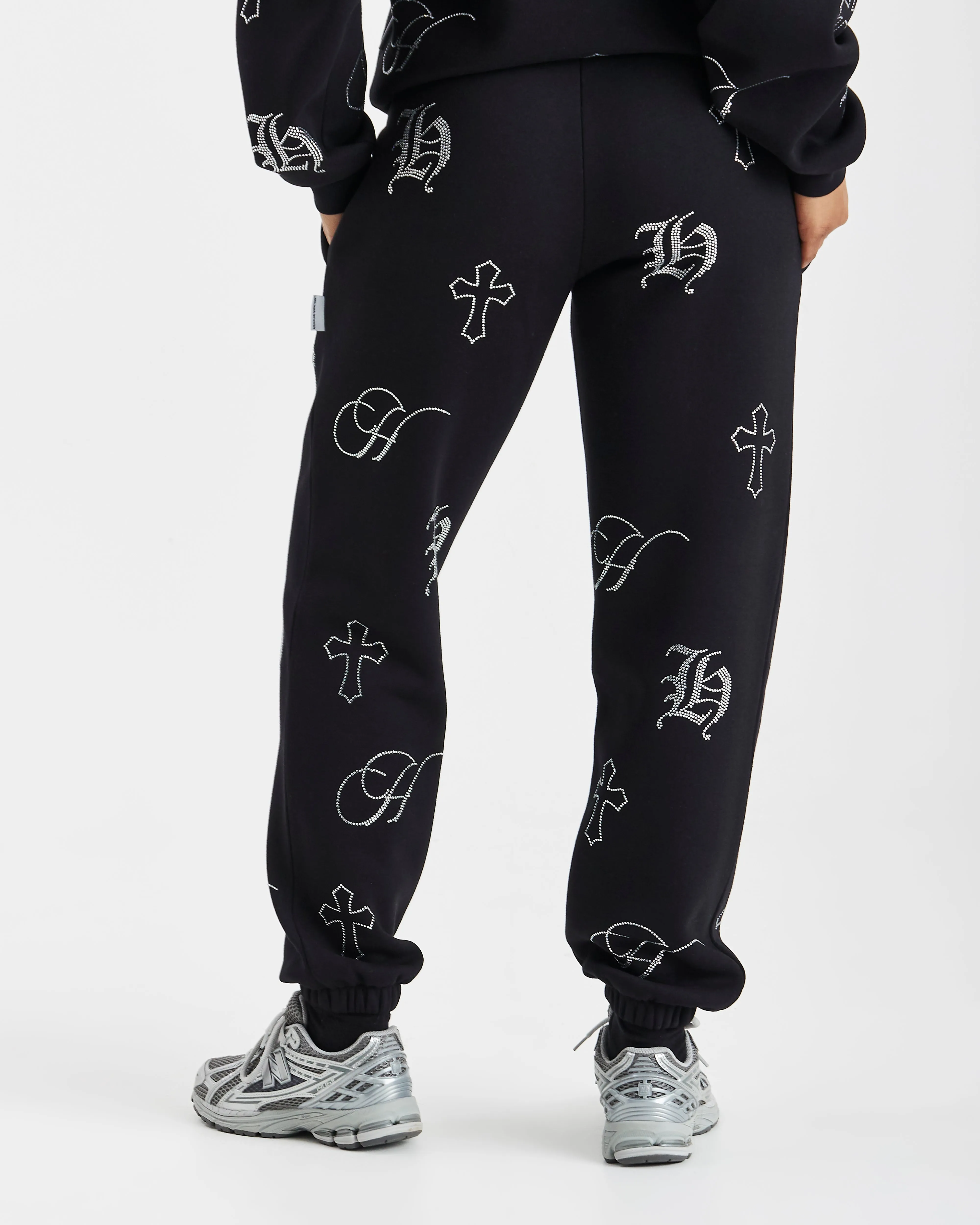 Crystal Joggers - Black/Silver Rhinestone