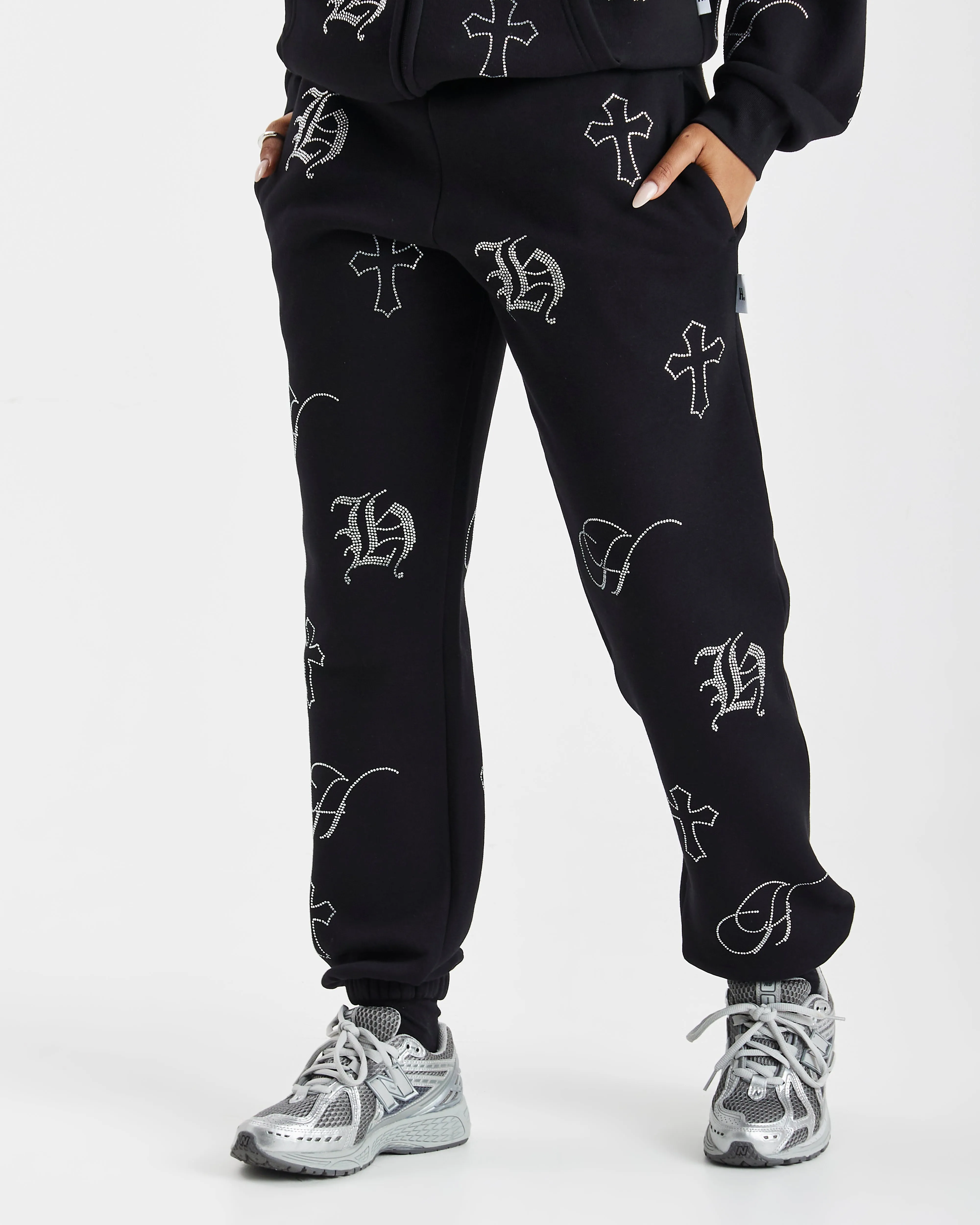 Crystal Joggers - Black/Silver Rhinestone