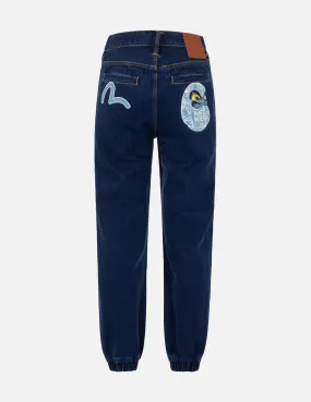 Daruma and Seagull Appliqué Jogger Pants