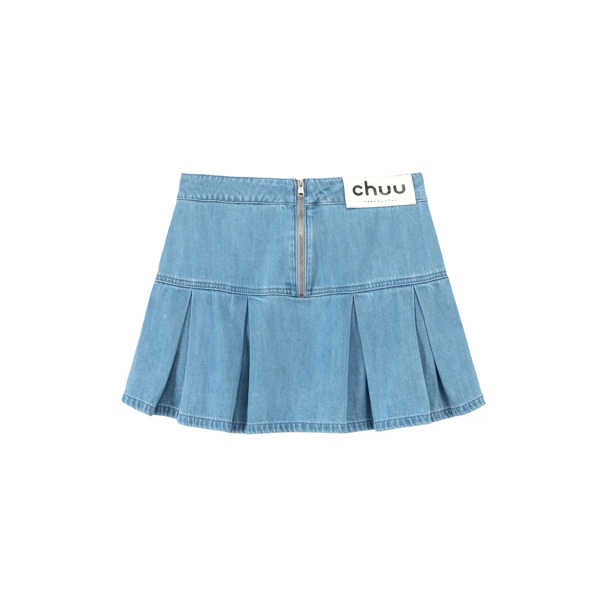 Denim Pleated Zipper Mini Skirt