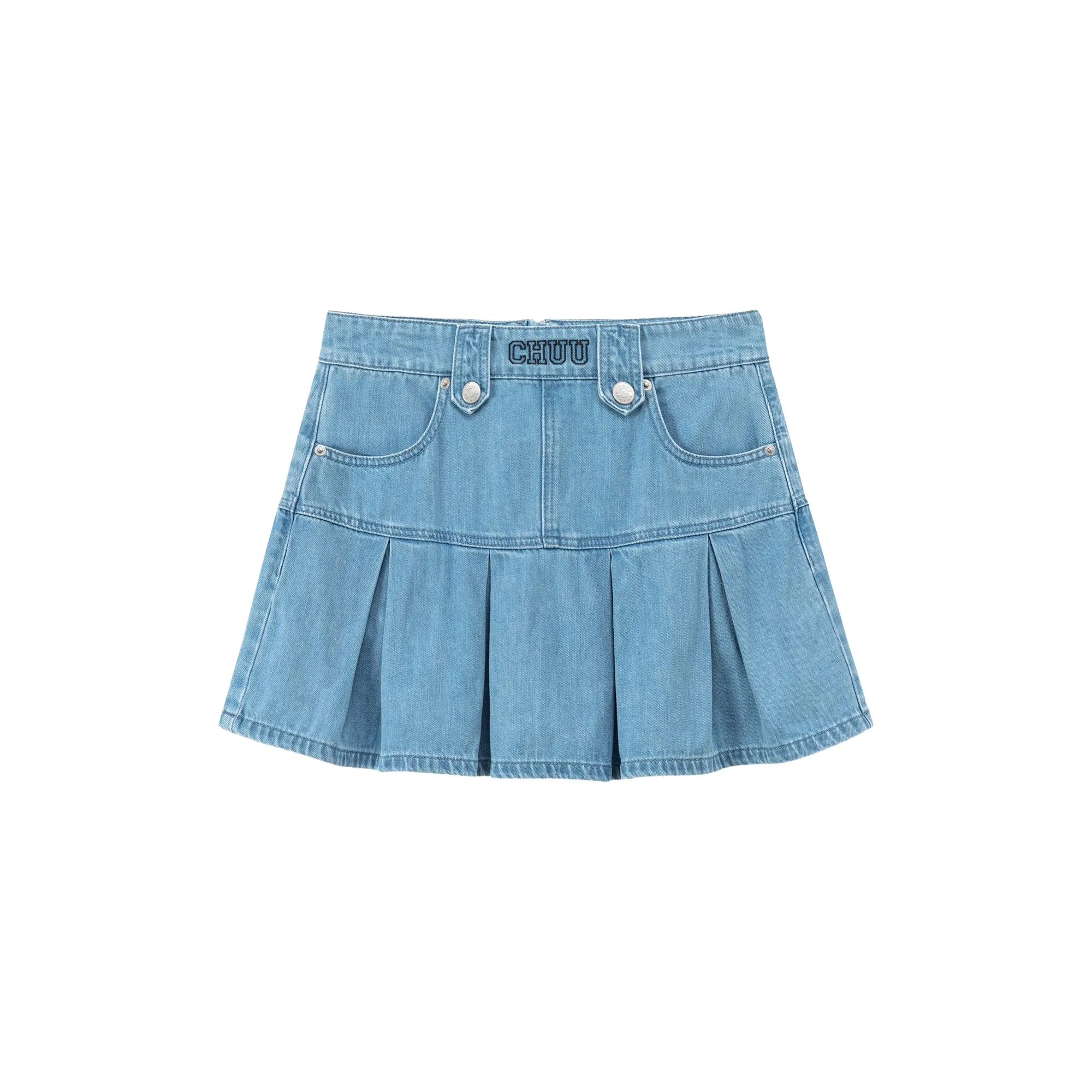 Denim Pleated Zipper Mini Skirt