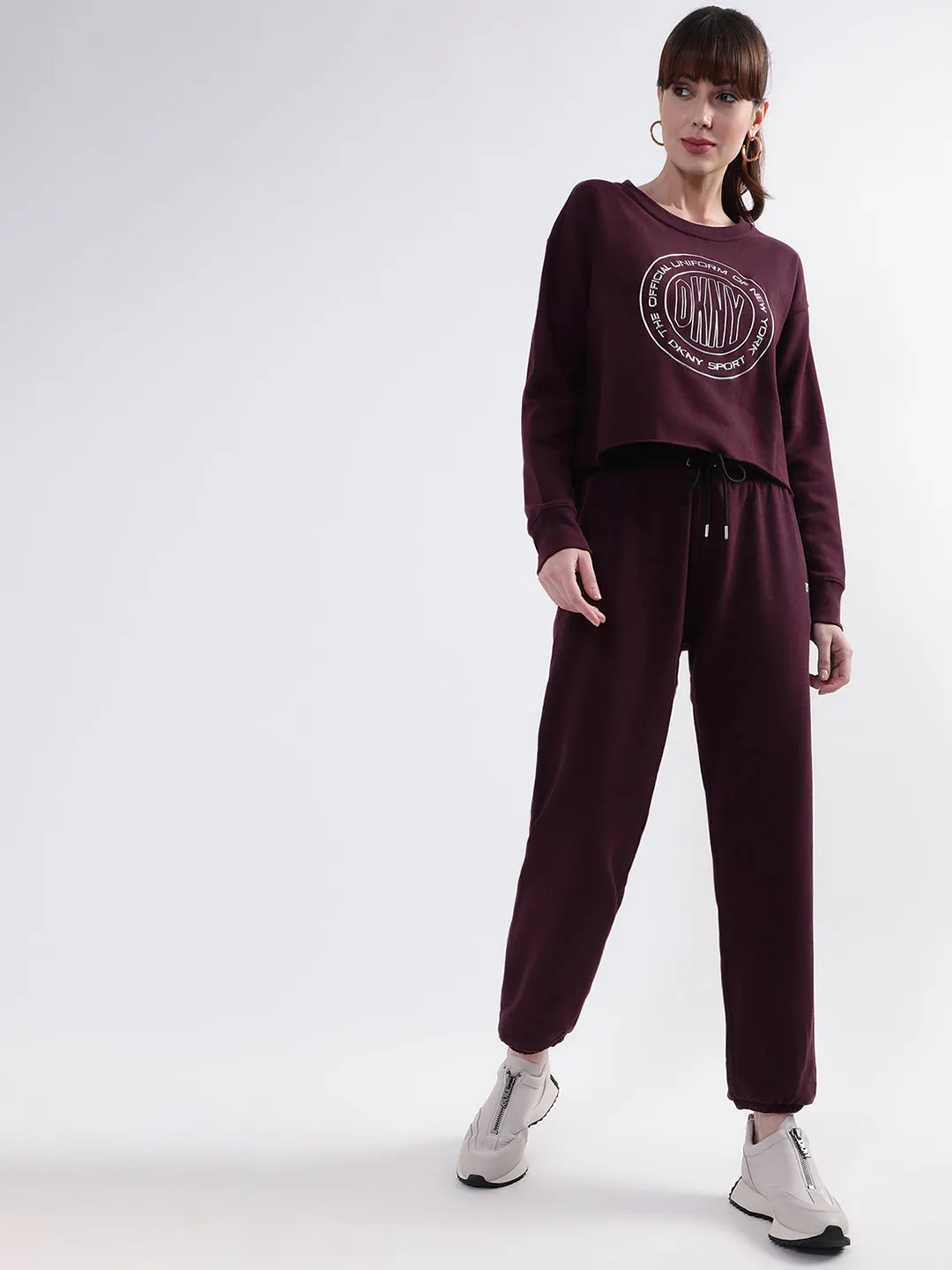 DKNY Women Maroon Solid Regular Fit Sweatpant