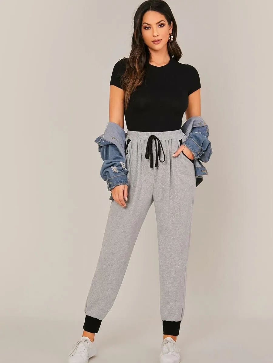 Drawstring Waist Colorblock Joggers