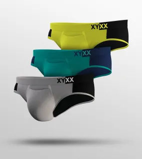 Dualist Modal Briefs Pack of 3 (Grey, Aqua Blue, Lime Yellow)