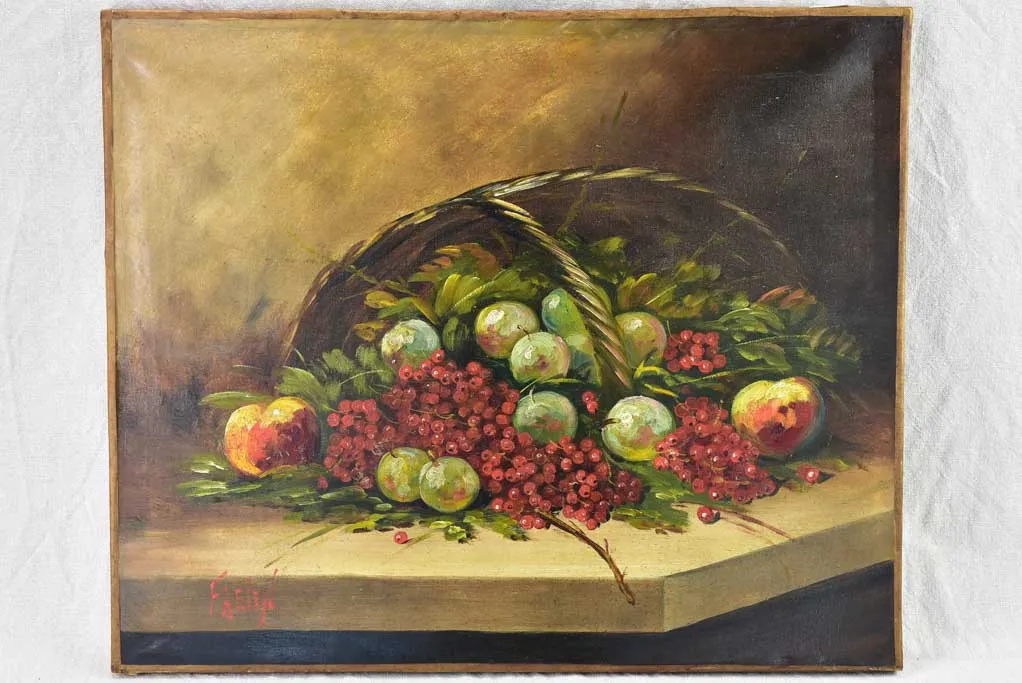 Early 20th Century French still life painting of a fruit basket - oil on canvas 25½" x 21¼"