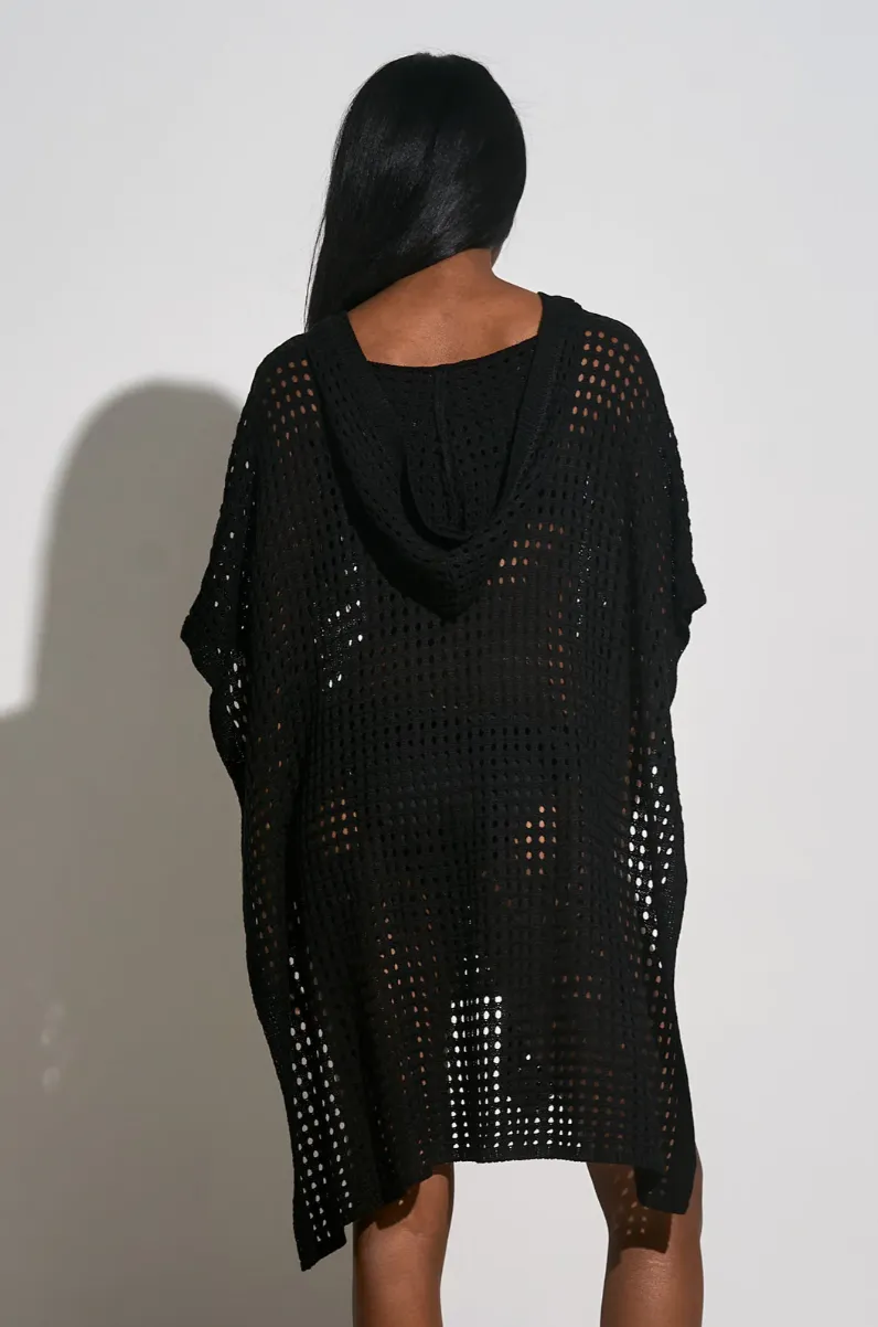 ELN Knit Hooded Coverup-Black