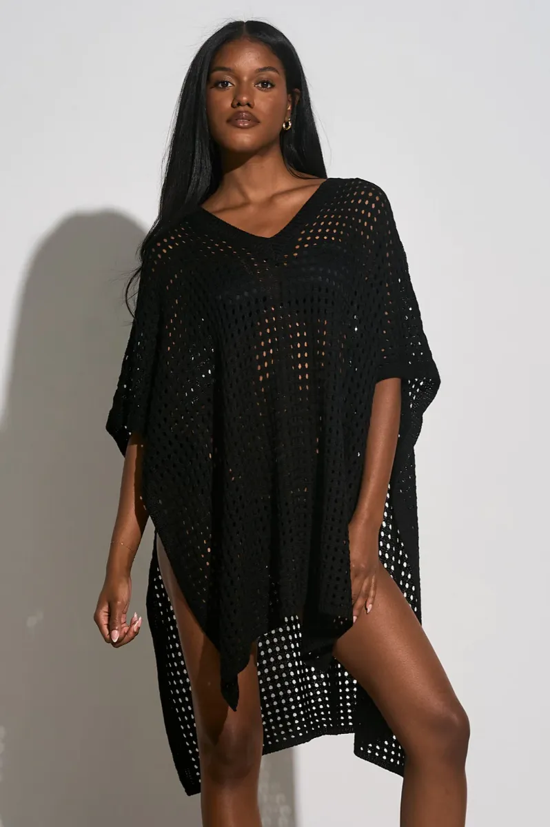 ELN Knit Hooded Coverup-Black