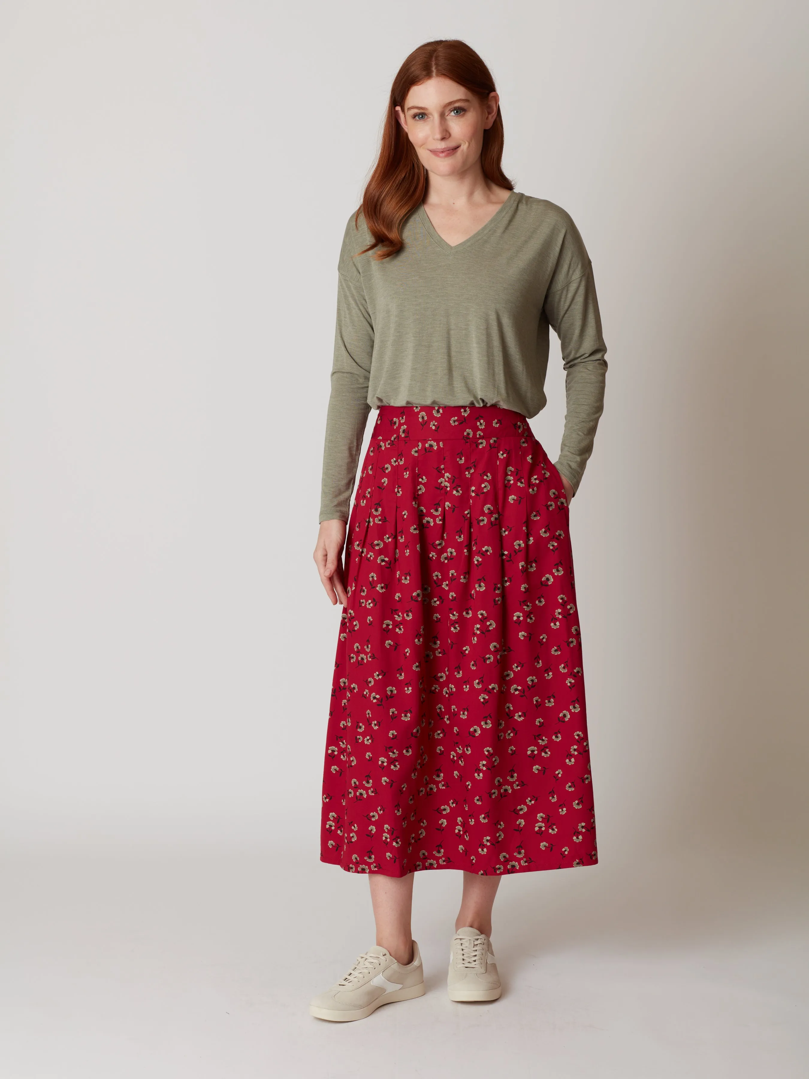 Eloise Floral Pleated Midi Skirt