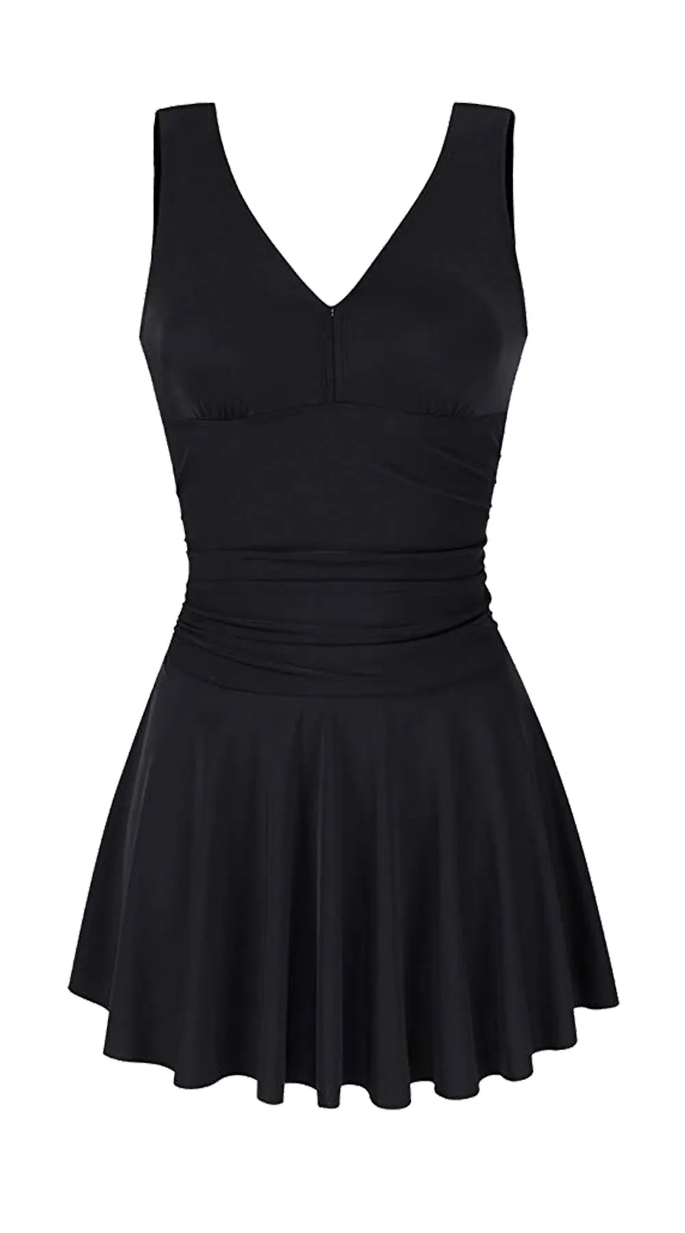 Essentials V Neck Swim Dress with Boy Shorts (Black)