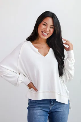 FINAL SALE - Comfy Passion White Terry Cloth Top