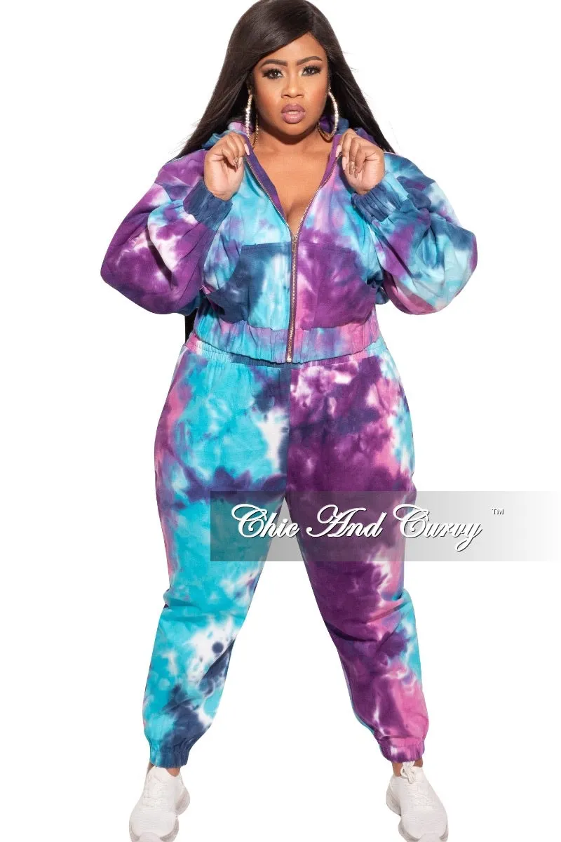 Final Sale Plus Size Long Sleeve Hooded Jogging Set in Tie Dye