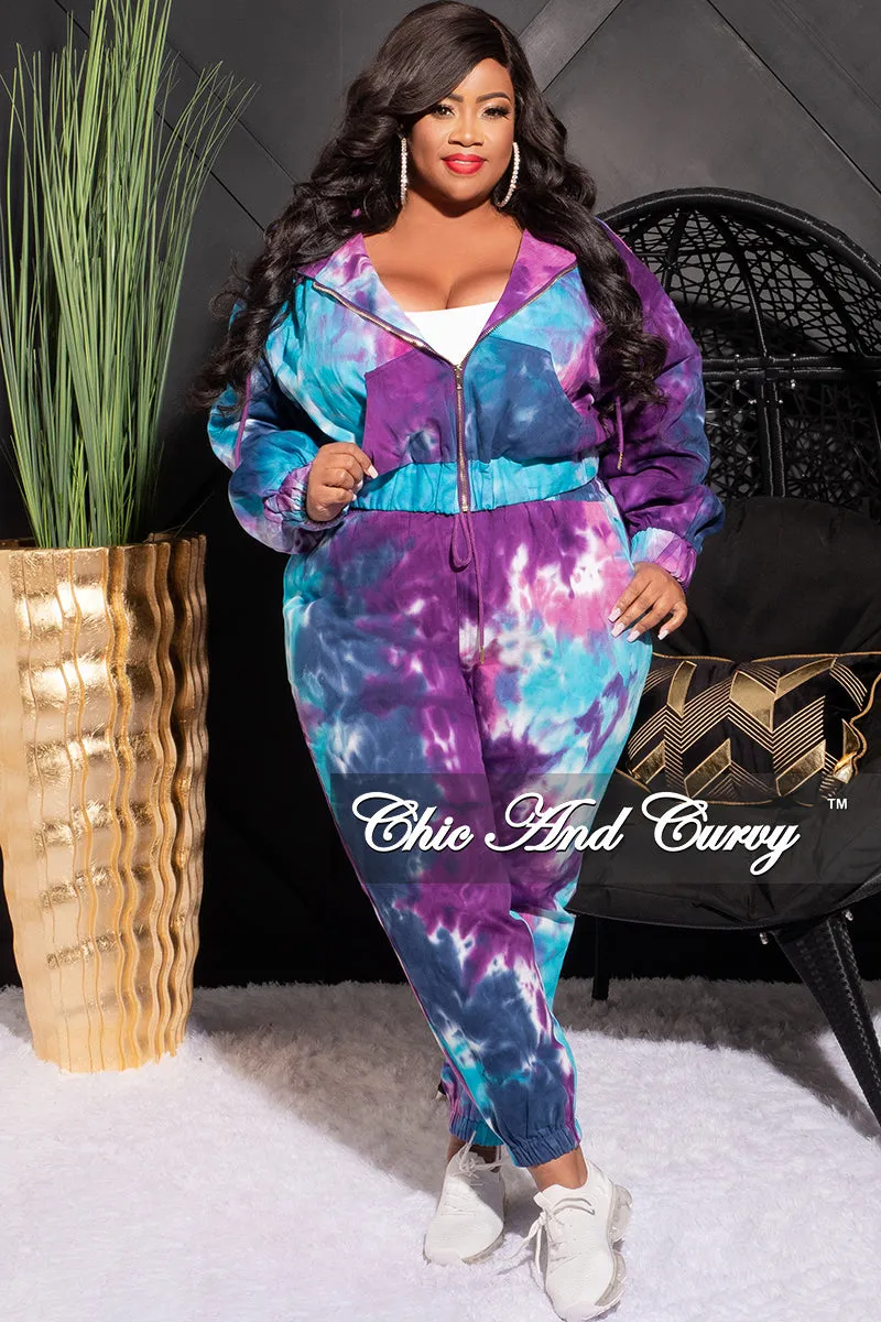 Final Sale Plus Size Long Sleeve Hooded Jogging Set in Tie Dye