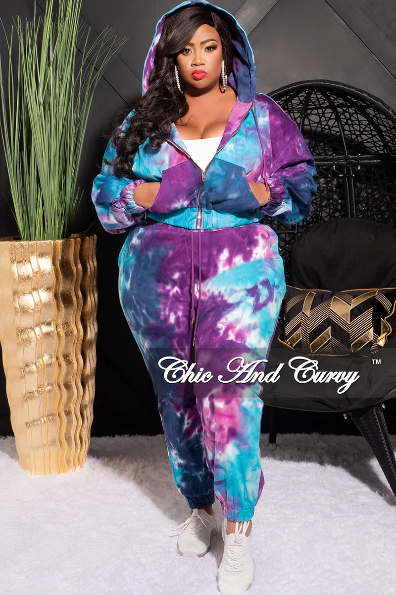 Final Sale Plus Size Long Sleeve Hooded Jogging Set in Tie Dye