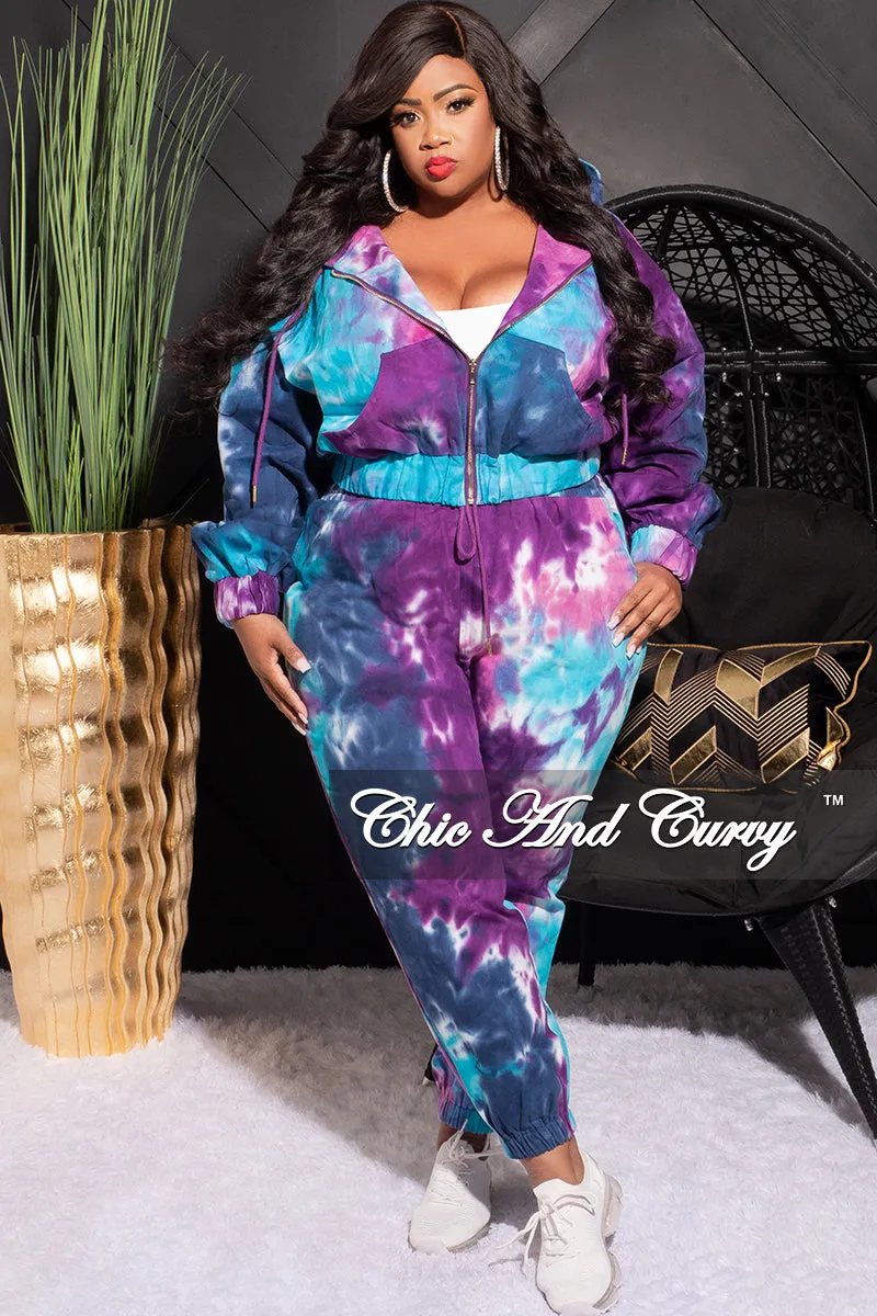 Final Sale Plus Size Long Sleeve Hooded Jogging Set in Tie Dye