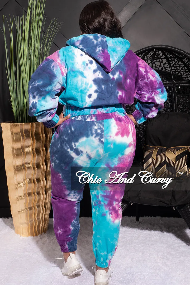 Final Sale Plus Size Long Sleeve Hooded Jogging Set in Tie Dye