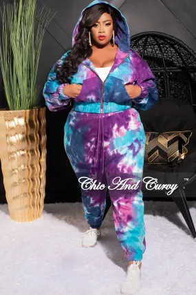 Final Sale Plus Size Long Sleeve Hooded Jogging Set in Tie Dye