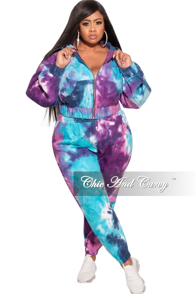 Final Sale Plus Size Long Sleeve Hooded Jogging Set in Tie Dye