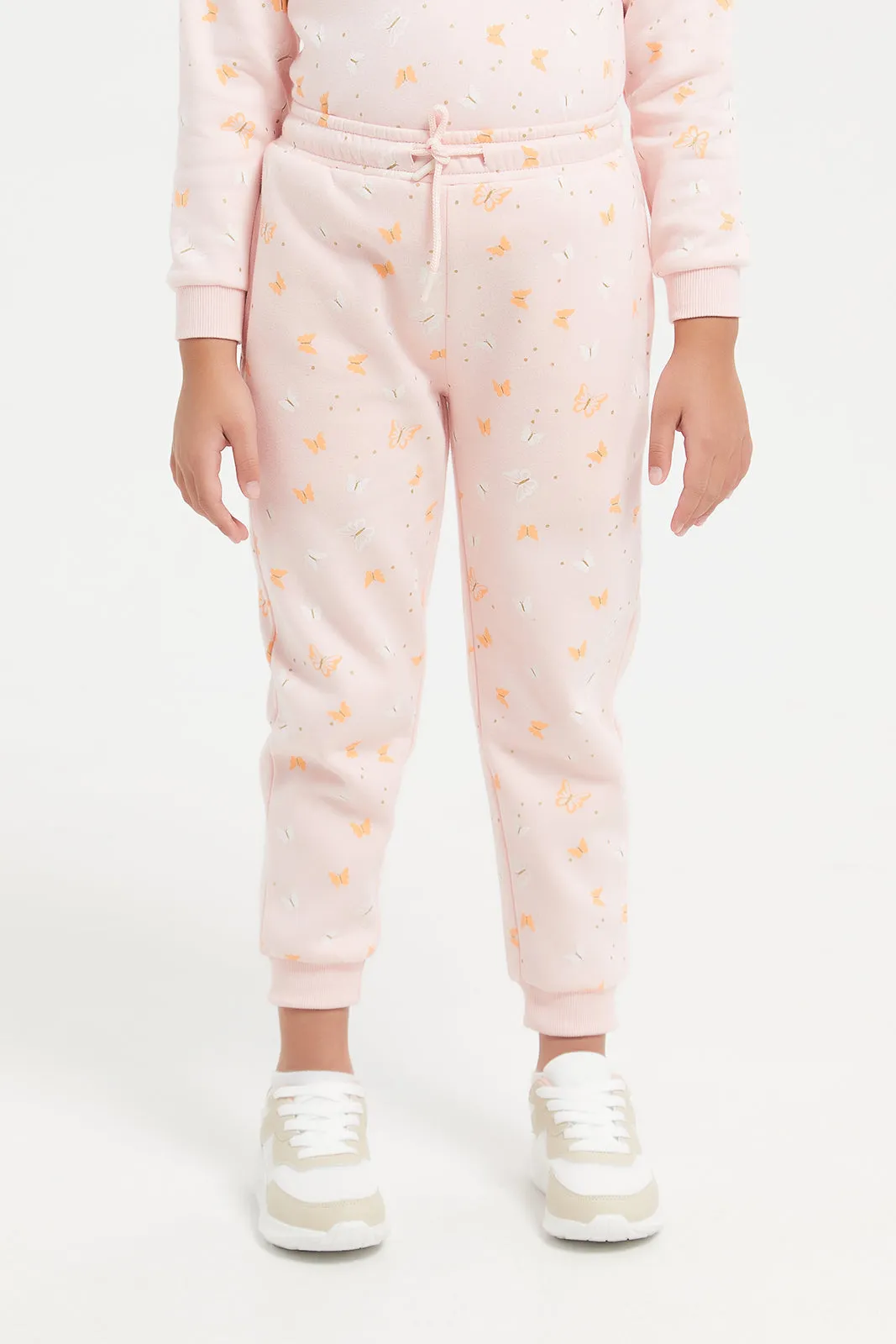 Girls Pink Butterfly Joggers Set (2 Piece)