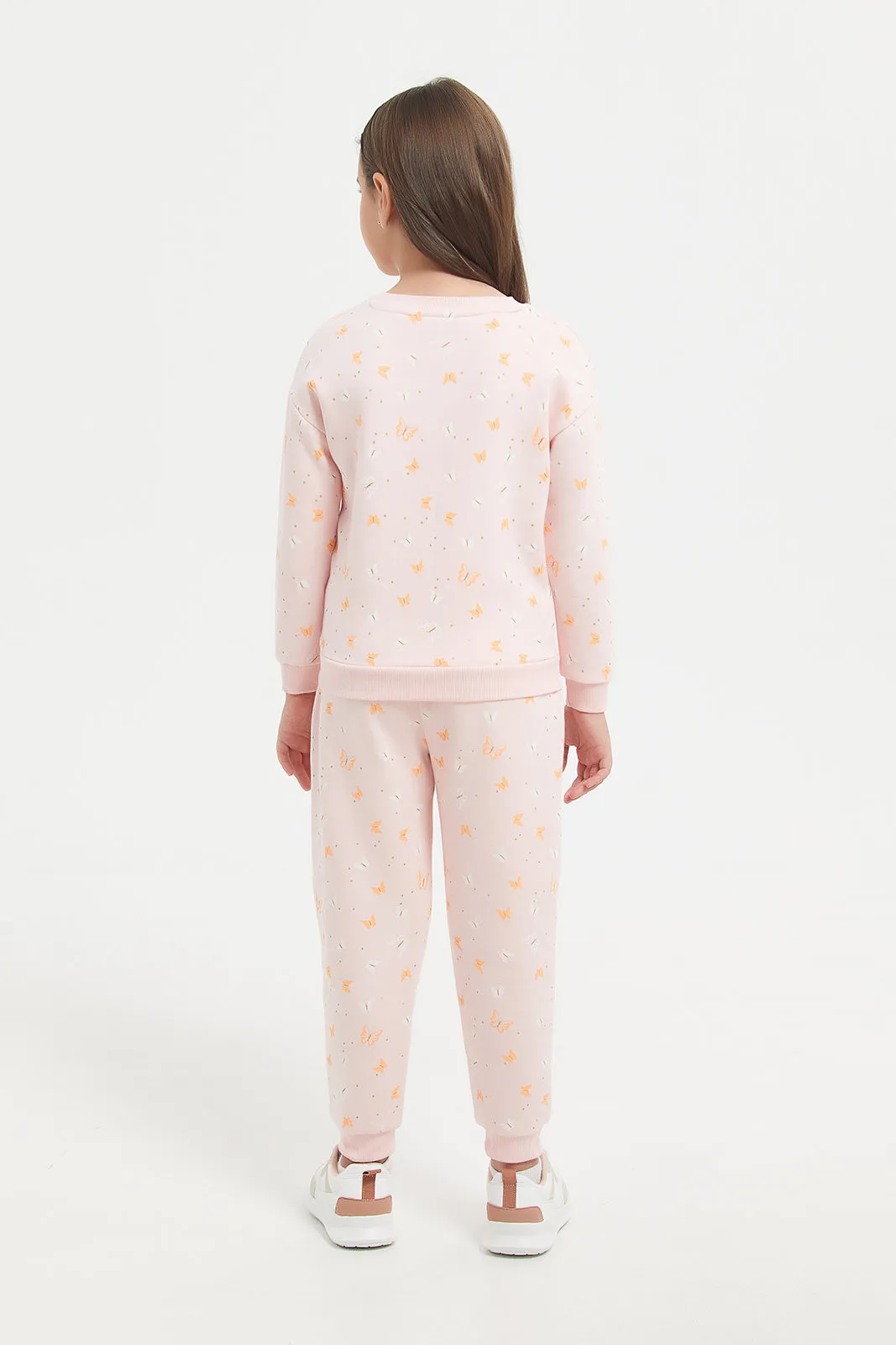 Girls Pink Butterfly Joggers Set (2 Piece)