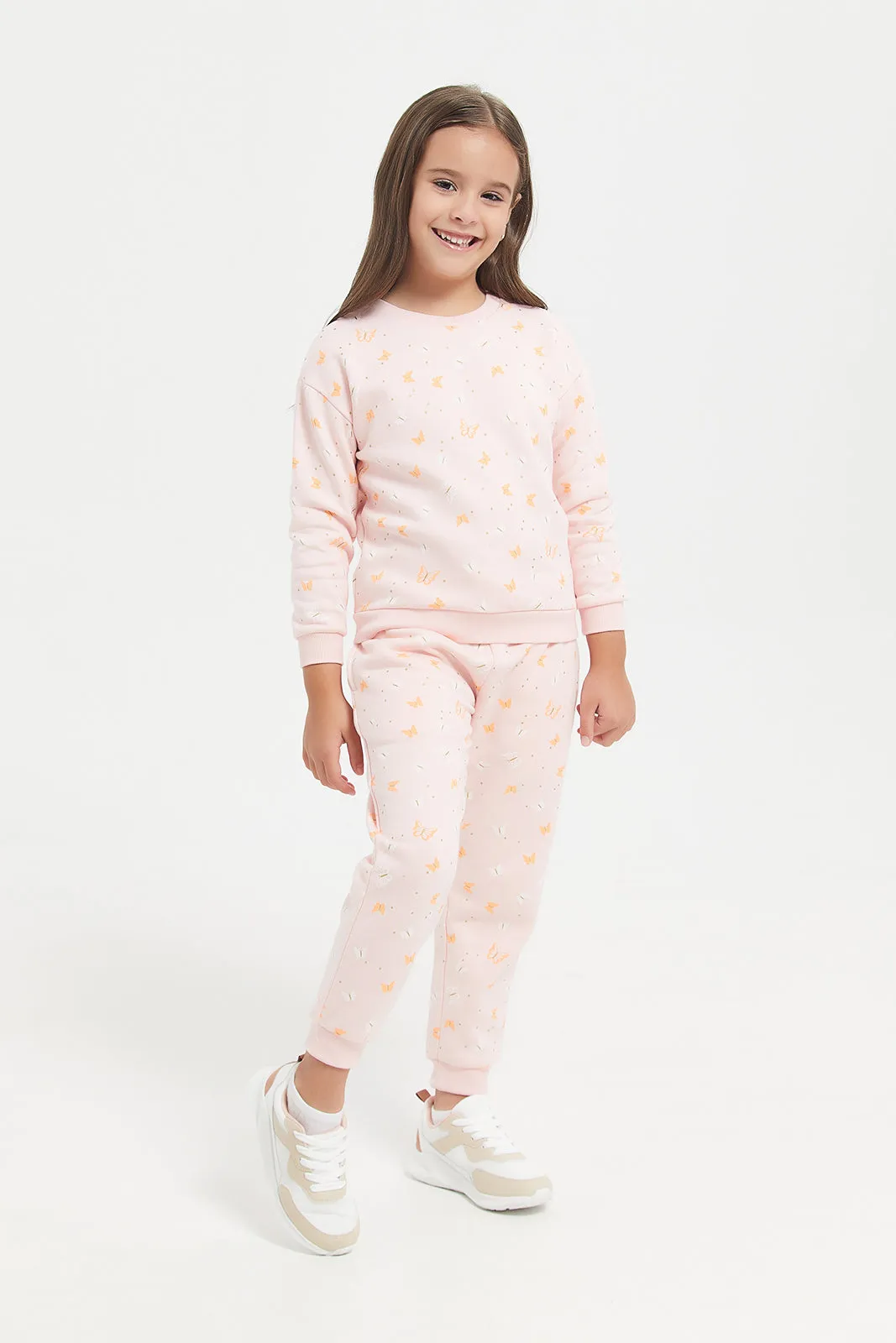 Girls Pink Butterfly Joggers Set (2 Piece)